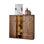 Witryna z przeszkleniem 3D z szufladami – ciemny dąb Borgo